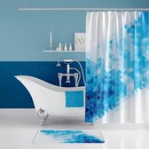 Casabueno Squaers - Douchegordijn Blauw - Wit - 180x200 cm - Digitale Print - Anti Schimmel - Polyester - Waterdicht - Sneldrogend - Wasbaar - Duurzaam