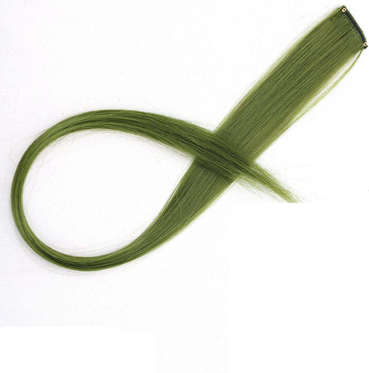 2 x Clip in Hairextension 60cm - Olijfgroen - #60OG - Groen - nephaar - Hair extension | haar extensie- carnaval haar - gekleurde extensions - extensions met clip - olijf