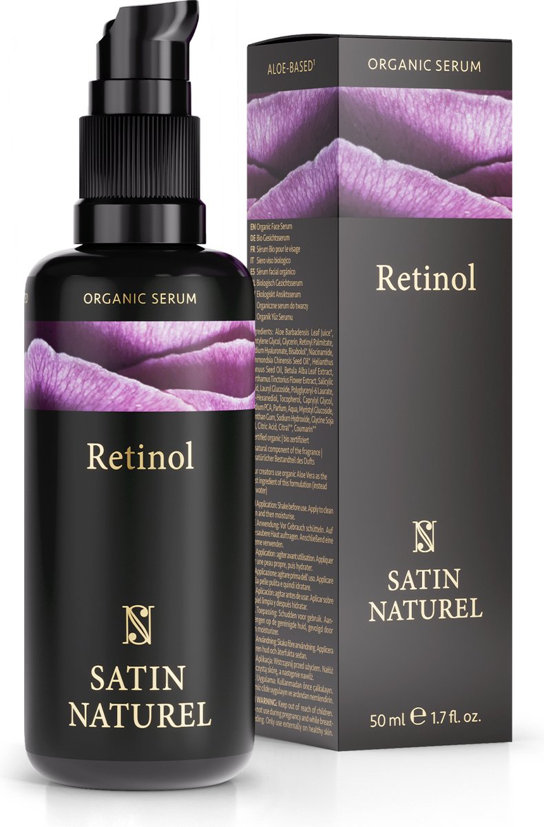 Satin Naturel Retinol serum 50ml - 100% Vegan & Bio - Retinol + Hyaluron + Niacinamide - Onmiddellijk rimpelverwijderend effect - Stralende, egale huid - Gezicht - Anti-aging serum - Natuurlijke cosmetica