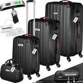 tectake®- Set de valises valises de voyage trolley bagage à main trousse de beauté Cleo - 4 pièces avec pèse-bagages - noir - 404989