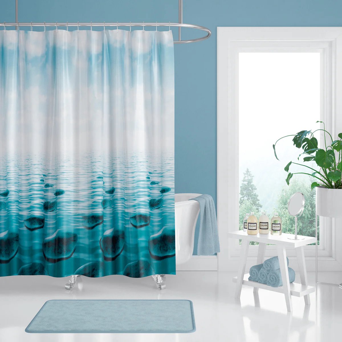 Casabueno - Douchegordijn 180x200 cm Zen - Badkamer Gordijn - Polyester - Waterdicht - Sneldrogend en Anti Schimmel - Wasbaar en Duurzaam - 5075