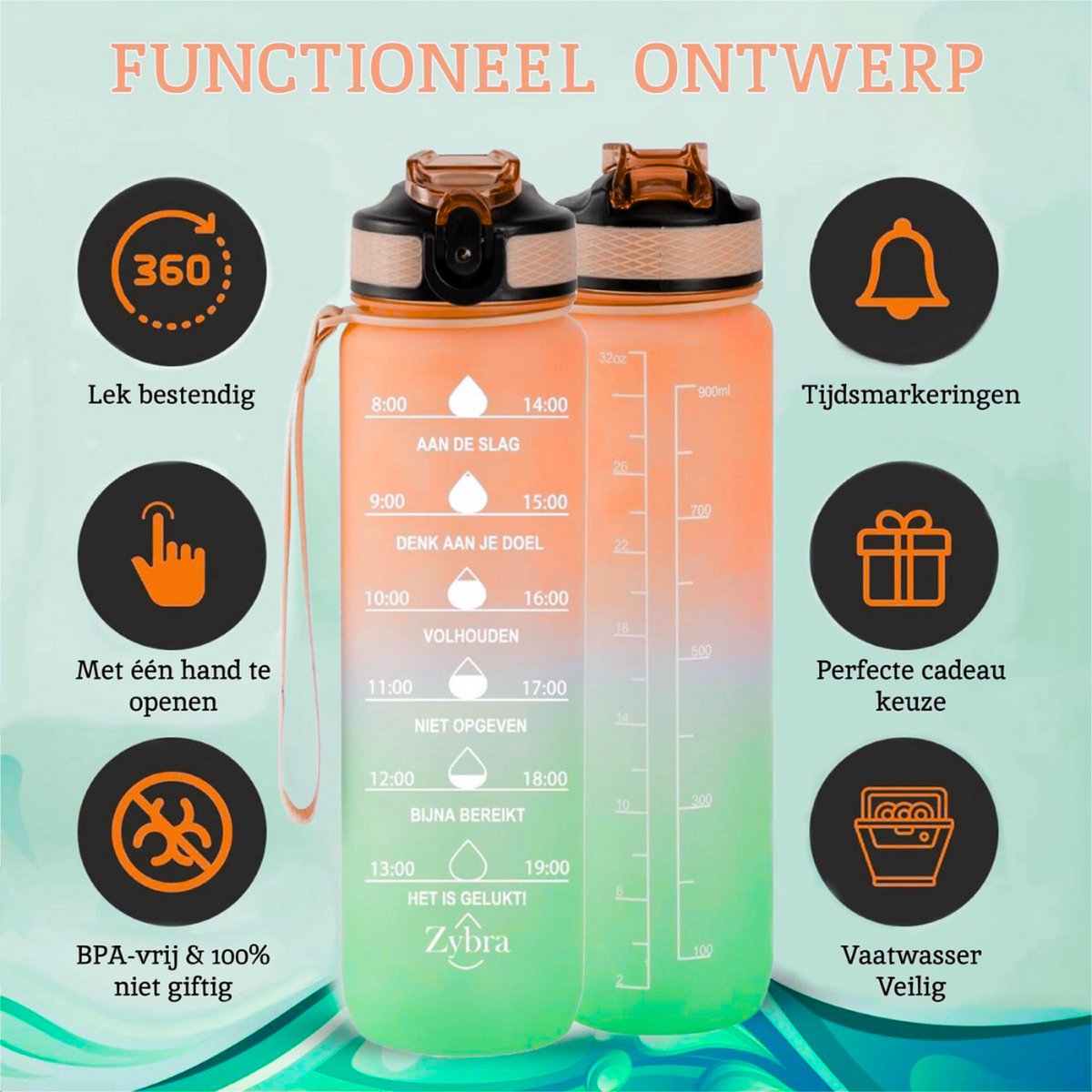 Lubibi Drinkfles, 750 ml, BPA-vrij, Tritan, lekvrij, kunststof waterfles, sport, lichte sportfles, fiets, camping, outdoor, yoga, fitness, gym, volwassenen en kinderen