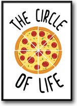 The circle of life fotolijst met glas 30 x 40 cm - Prachtige kwaliteit - pizza - eten - leven - Harde lijst - Glazen plaat - inclusief ophangsysteem - Grappige Poster - Foto op hoge kwaliteit uitgeprint