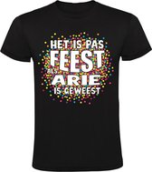 Het is pas feest als Arie is geweest Heren T-shirt - carnaval - feestje - party - confetti - festival - humor - grappig