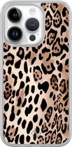 Casimoda® hoesje - Geschikt voor iPhone 14 Pro - Luipaard print bruin - 2-in-1 case - Schokbestendig - Luipaardprint - Verhoogde randen - Bruin/beige, Transparant