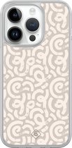 Casimoda® hoesje - Geschikt voor iPhone 14 Pro - Ivory Abstraction - 2-in-1 case - Schokbestendig - Geometrisch patroon - Verhoogde randen - Bruin/beige, Transparant