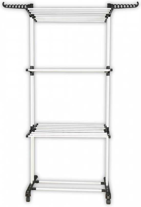 Herzberg HG-8034BW : Portant à vêtements mobile - Plastique noir avec Tubes White