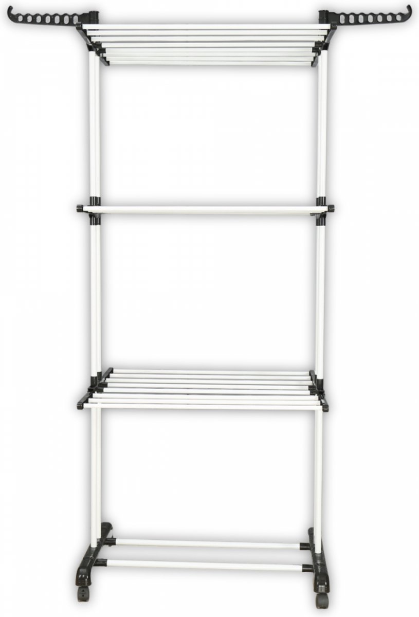 Goedkoopste Herzberg HG-8034BW Verhuisbaar wasrek - Zwart kunststof met witte buizen