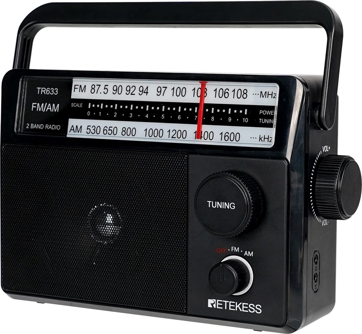 Beroli - Retekess TR633 - Portable Radio - AM FM Radio - Mains and Battery - Transistor - Headphone Jack - Grote luidspreker - Eenvoudig voor ouderen (zwart)
