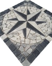 Mozaiek tegel 091 - windroos - 30 x 30 cm - zwart grijs wit