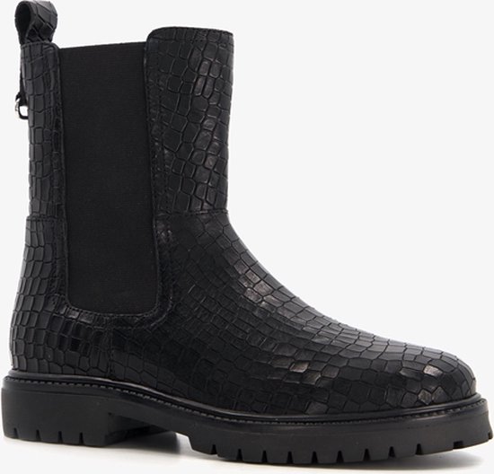 Groot leren meisjes Chelsea boots met crocoprint - Zwart - Maat 36