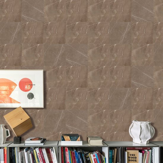 Ulticool Décoration Autocollant carrelages - Beige Marbre Sépia Marron - Stickers muraux - 15x15 cm - 15 pièces Autocollants Carrelage Adhésif - Carrelage Autocollant - Sticktiles - Salle de Bain - Cuisine