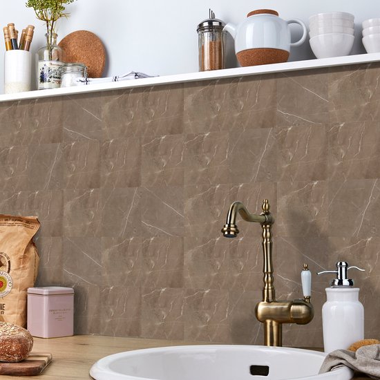 Ulticool Décoration Autocollant carrelages - Beige Marbre Sépia Marron - Stickers muraux - 15x15 cm - 15 pièces Autocollants Carrelage Adhésif - Carrelage Autocollant - Sticktiles - Salle de Bain - Cuisine