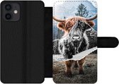 Bookcase pour iPhone 12 Mini Bookcase - Highlander écossais - Vache - Animaux - Avec compartiments - Étui portefeuille avec fermeture magnétique