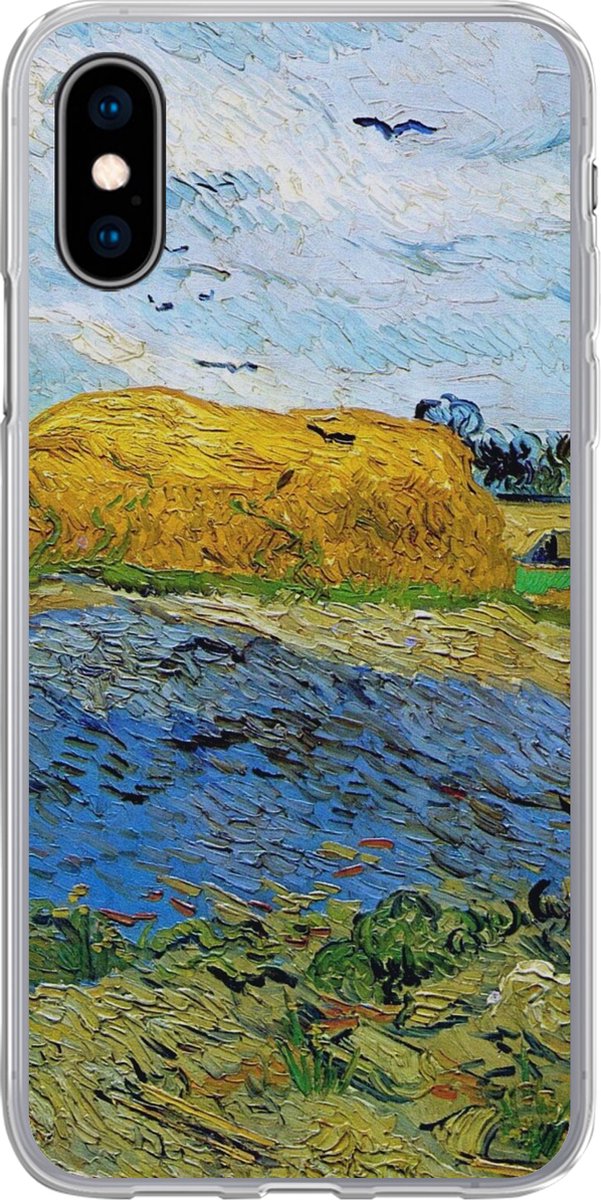 Telefoonhoesje Geschikt voor iPhone X hoesje - Hooibalen onder een regenachtige lucht - Vincent van Gogh - Siliconen Telefoonhoesje Telefoonhoesje