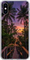 Geschikt voor iPhone X hoesje - Zonsondergang - Palmbomen - Strand - Siliconen Telefoonhoesje