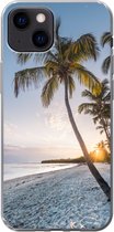 Geschikt voor iPhone 13 mini hoesje - Strand - Zonsondergang - Palmboom - Siliconen Telefoonhoesje
