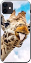 Geschikt voor iPhone 12 mini hoesje - Giraffe - Grappig - Tong - Kinderen - Jongens - Meisjes - Kind - Siliconen Telefoonhoesje