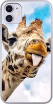 Geschikt voor iPhone 11 hoesje - Giraffe - Grappig - Tong - Kinderen - Jongens - Meisjes - Kind - Siliconen Telefoonhoesje