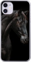 Geschikt voor iPhone 11 hoesje - Paard - Dier - Zwart - Siliconen Telefoonhoesje