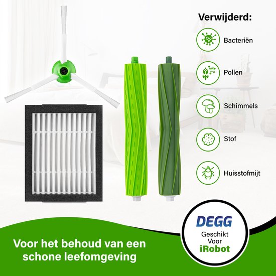 DEGG set met filter, borstels en rollers, voor het verwijderen van bacteriën, pollen, schimmels, stof en huisstofmijt.