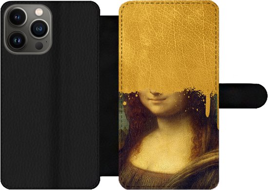 Bookcase pour iPhone 13 Pro Max Bookcase - Mona Lisa - Da Vinci - Or - Avec compartiments - Étui portefeuille avec fermeture magnétique