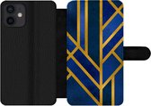 Bookcase Geschikt voor iPhone 12 Mini telefoonhoesje - Goud - Blauw - Luxe - Met vakjes - Wallet case met magneetsluiting