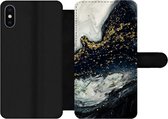Étui pour téléphone iPhone XS Max Bookcase - Imprimé marbré - Natuursteen - Goud - Avec poches - Étui portefeuille avec fermeture magnétique
