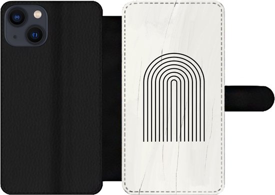 Étui pour téléphone iPhone 13 Bookcase - Peinture - Arc-en-ciel - Zwart - Wit - Avec poches - Étui portefeuille avec fermeture magnétique