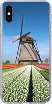 Geschikt voor iPhone Xs hoesje - Molen tussen de tulpen in Nederland - Siliconen Telefoonhoesje