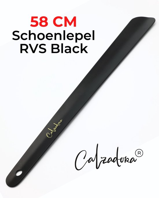 Calzadora® Schoenlepel Lang - 58cm - RVS Schoentrekker Zwart - Duurzaam en extra sterk - Roestvrijstaal - Lange schoenlepel