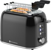 KitchenBrothers Broodrooster met Tostiklemmen - Toaster - 6 Warmteniveaus - Brede Sleuven - Tosti Apparaat Broodrooster - 870W - Zwart