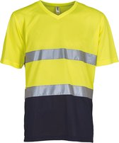 T-shirt Unisex 3XL Yoko V-hals Korte mouw Hi Vis Yellow / Navy 100% Polyester