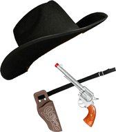 Carnaval verkleed set cowboyhoed Omaha - zwart - en holster met revolver - volwassenen