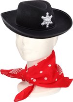 Set de déguisement chapeau de cowboy Sheriff - noir - avec mouchoir rouge - pour enfants