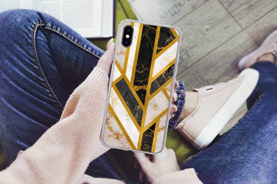Coque iPhone Xs Max - Marbre - Or - Glitter - Luxe - Siliconen