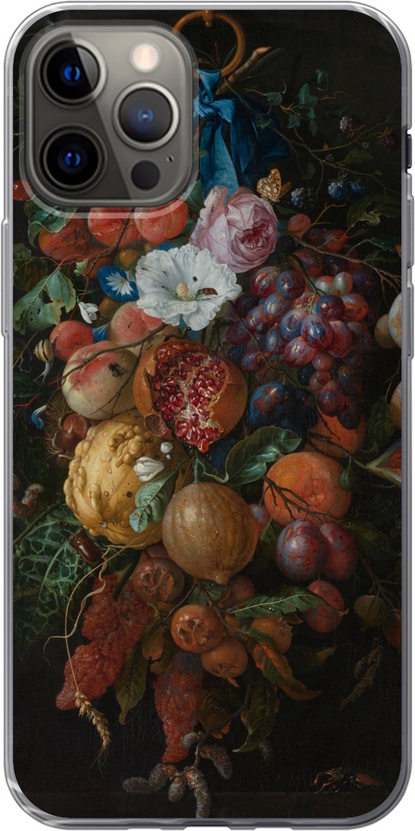 Telefoonhoesje Geschikt voor iPhone 12 Pro hoesje - Festoen van vruchten en bloemen - Schilderij van Jan Davidsz. de Heem - Siliconen Telefoonhoesje Telefoonhoesje