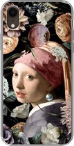 Geschikt voor iPhone XR hoesje - Meisje met de parel - Bloemen - Vermeer - Pastel - Kunstwerk - Schilderij - Oude meesters - Siliconen Telefoonhoesje
