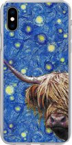 Geschikt voor iPhone Xs Max hoesje - Sterrennacht - Van Gogh - Schotse hooglander - Siliconen Telefoonhoesje