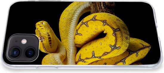 Coque iPhone 12 - Serpent - Branche - Jaune - Coque de téléphone en Siliconen