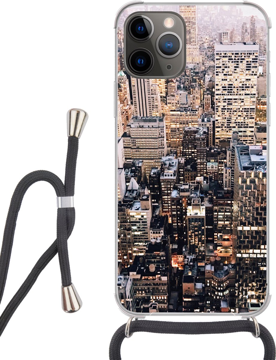 Telefoonhoesje Geschikt voor iPhone 13 Pro - New York - NYC - Amerika - Siliconen - Crossbody - Backcover met Koord - Telefoonhoesje met koord - Hoesje met touw Telefoonhoesje