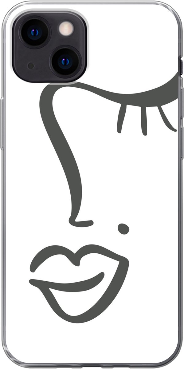 Telefoonhoesje Geschikt voor iPhone 13 mini hoesje - Vrouw - Zwart - Wit - Abstract - Siliconen Telefoonhoesje Telefoonhoesje