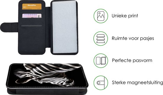 Étui pour téléphone iPhone 7 Bookcase - Zebra - Animal - Zwart - Portrait - Avec poches - Étui portefeuille avec fermeture magnétique