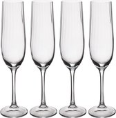 Kristallen fluitglazen, 190 ml, set van 4 loodvrije champagnefluiten met golfeffect voor feesten
