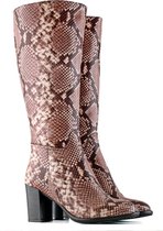 Dames Laarzen Brede Kuiten Nina Snake in Bruin Kuitomtrek 44 cm, schoenmaat 40