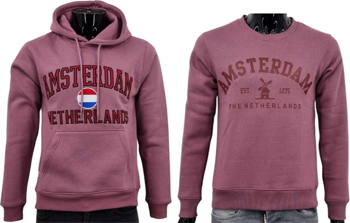Hitman - 2-Pack - 1 Hoodie en 1 Sweater - Katoen - Amsterdam - Paars - Maat M