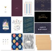 Partizzle 36x Luxe Verjaardagskaarten Set - Met Kraft Enveloppen - Verjaardagskaart Versturen - Volwassenen - Duurzaam - 15x10 cm / Chic Celebration