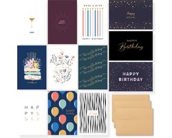 Partizzle 36x Luxe Verjaardagskaarten Set - Met Kraft Enveloppen - Verjaardagskaart Versturen - Volwassenen - Duurzaam - 15x10 cm / Chic Celebration