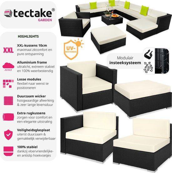 tectake - Ensemble de salon en osier - ensemble de sièges Las Vegas noir - 403839