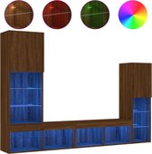 vidaXL - 4-delige - Tv-wandmeubelset - met - LED - bewerkt - hout - bruineikenkleur